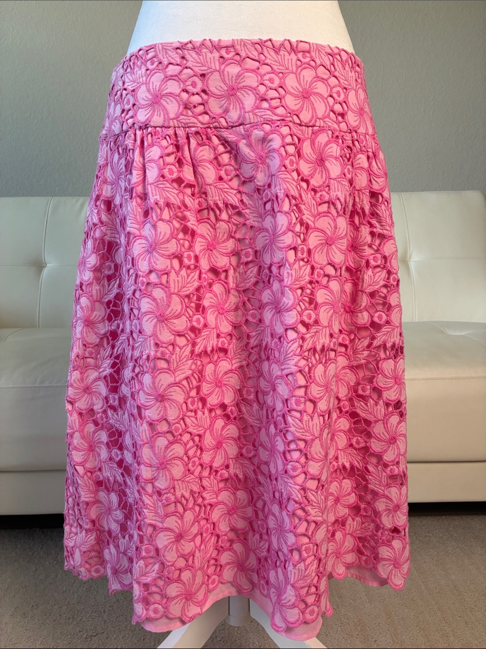 Vintage Lilly Pulitzer Pink Floral Embroidered Lace Midi Skirt